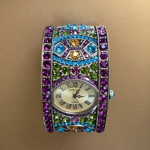 Heidi Daus Divinely Art Deco Crystal Cuff Watch Multi SZ S/M